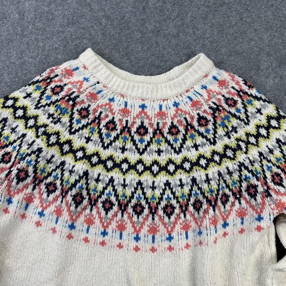 Aerie Sweater Womens Small Cream Fair Isle Knit Pullover Long Tunic Nordic - Picture 2 of 8